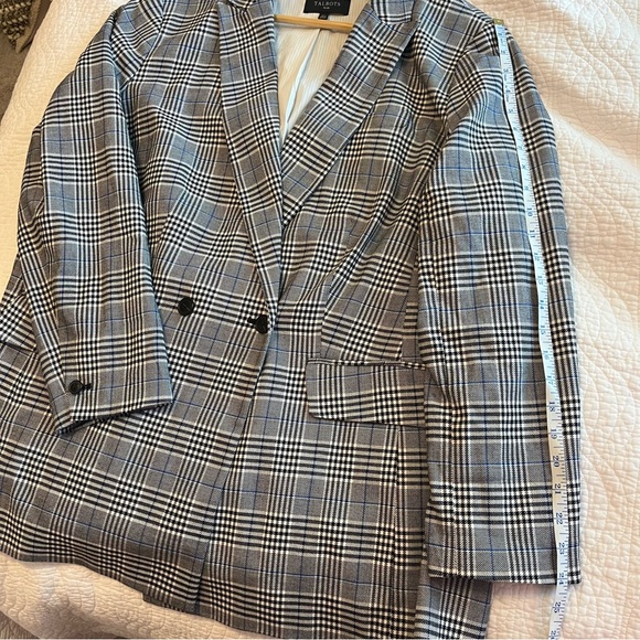 Talbots Glen Plaid Blazer Jacket Black White 16W Preppy Career Double Breasted - Picture 10 of 11